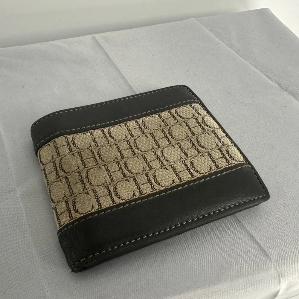 Carolina Herrera bifold canvas and brown leather bi fold wallet
